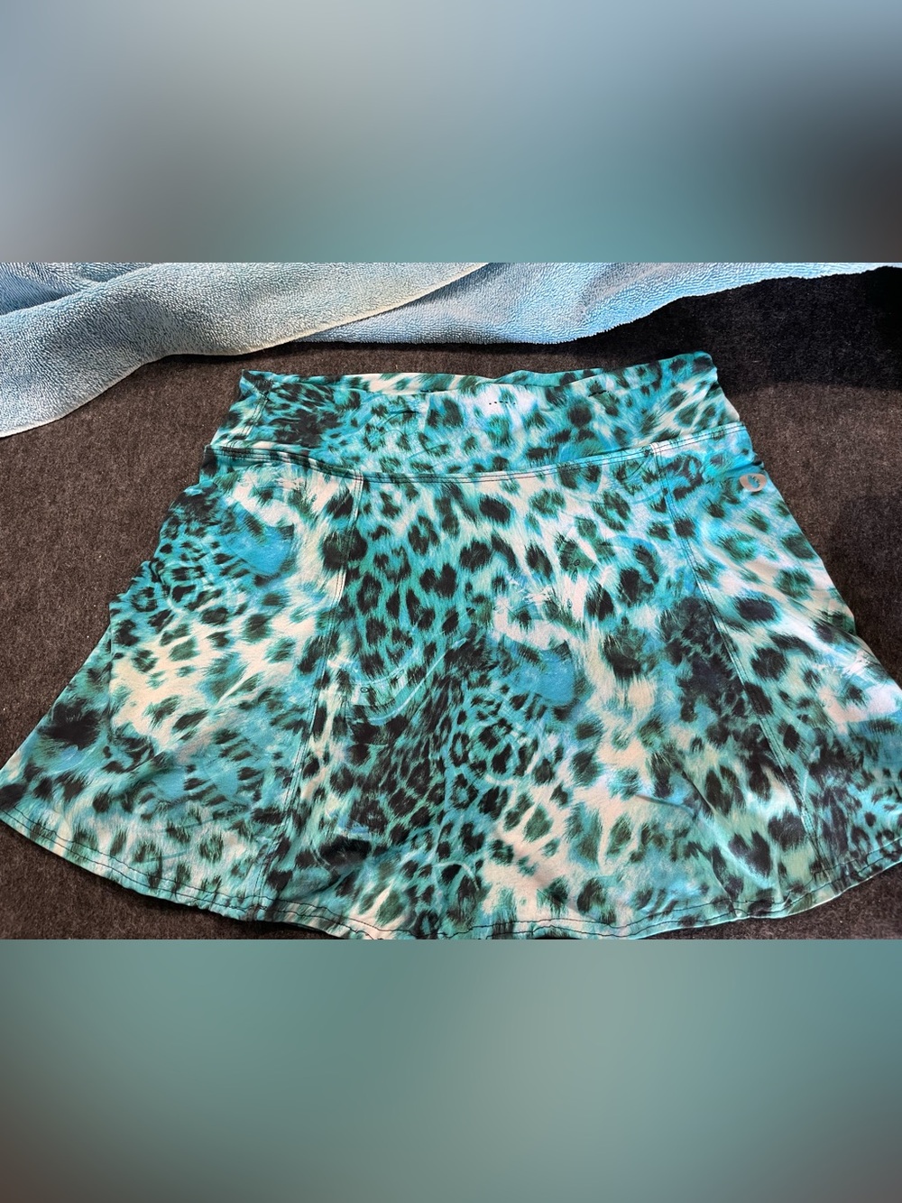 Teal Leopard Print A-Line Skirt